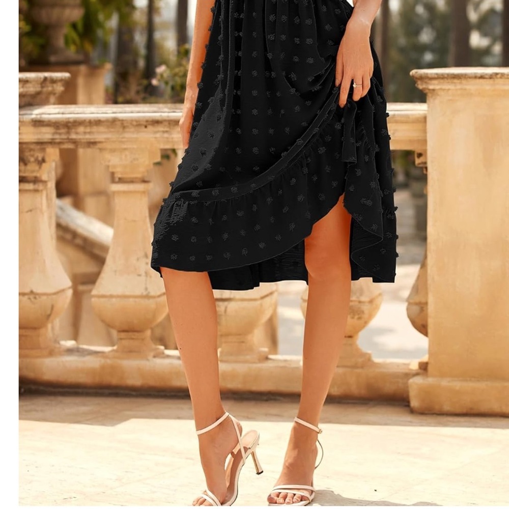 Women Short Sleeve V Neck Swiss Dot Midi Summer Dresses Boho NWOT Size S - Picture 2 of 3